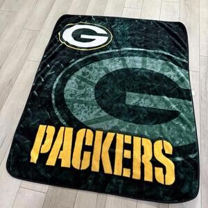 NFL Green Bay Packers Fleece Throw Blanket Green Yellow Large 60’x50’ Vintage